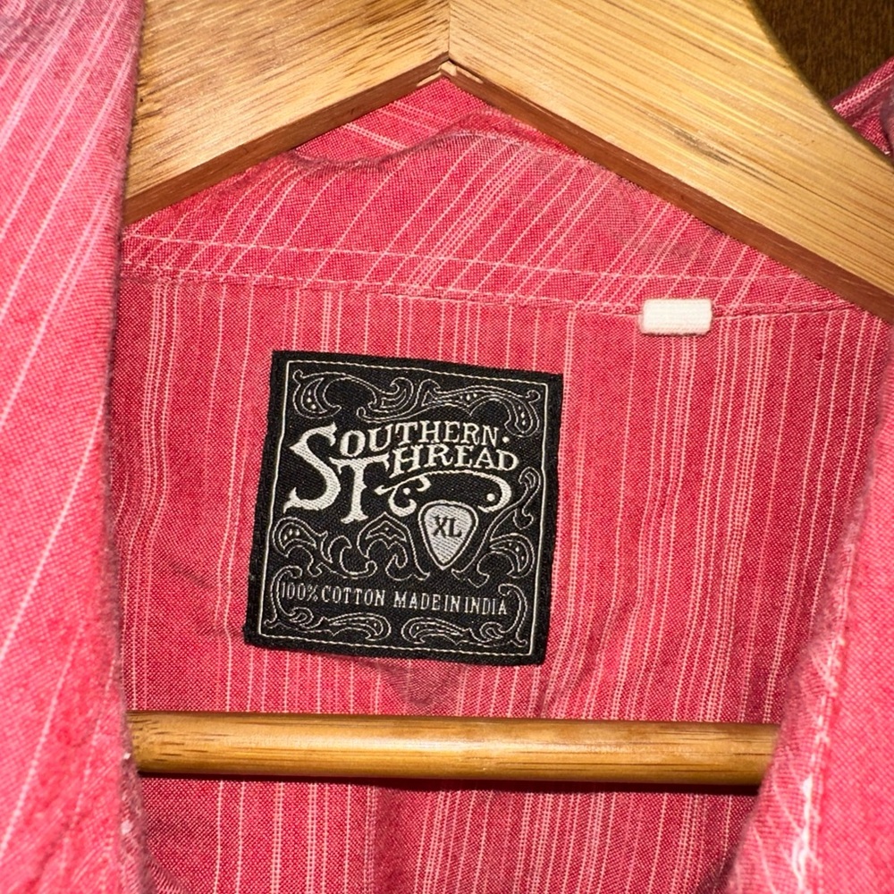 Southern Thread Western Shirt Mens XL Pink Stripe Pearl Snap Cowboy Rodeo - Picture 2 of 4